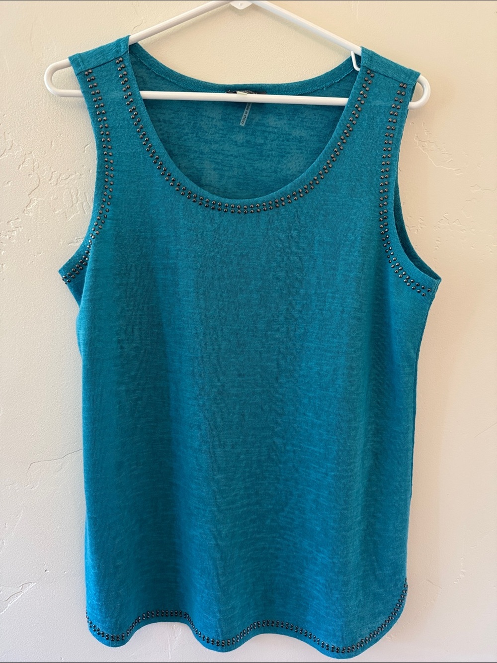 Sleeveless Teal Stud-Trim Knit Tank Top